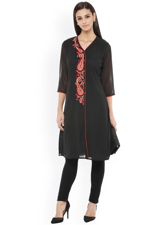 Women Black Solid A-Line Kurta S