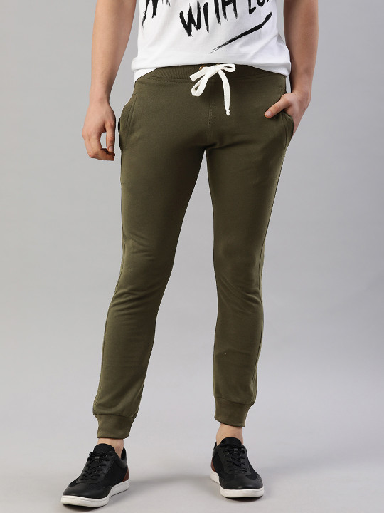 ADBUCKS Men Olive Green Solid Joggers