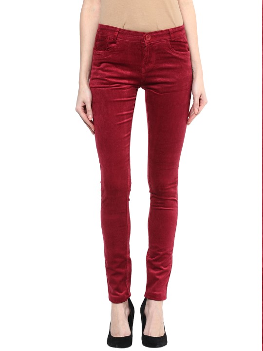 Women Maroon Corduroy Trousers 26