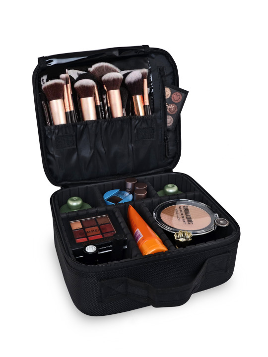 Black Solid Makeup Organiser With Adjustable Dividers