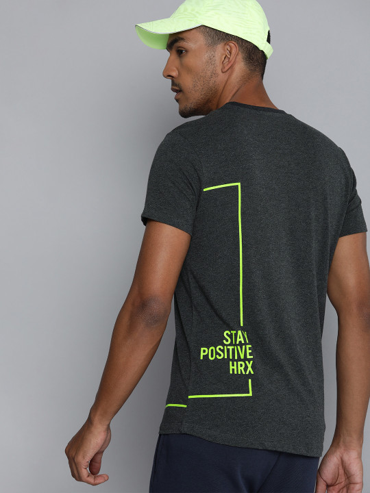 HRX by Hrithik Roshan Men Charcoal Typography Printed T-shirt