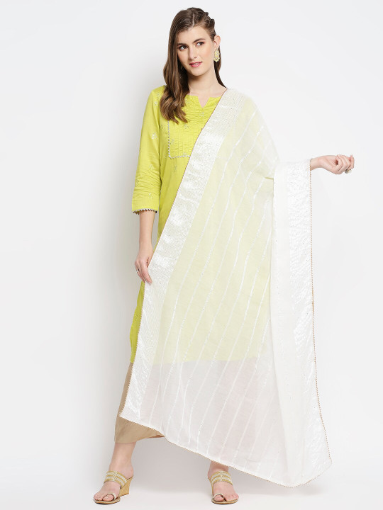 Dupatta Bazaar White Embroidered Dupatta with Sequinned