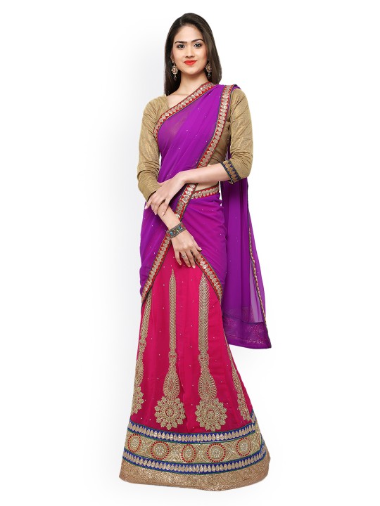 Pink & Purple Georgette Semi-Stitched Lehenga Choli with Dupatta