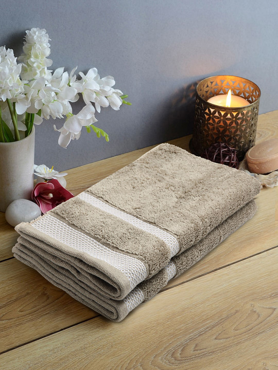SPACES Set Of 2 Brown Solid 600 GSM Pure Cotton Hand Towels