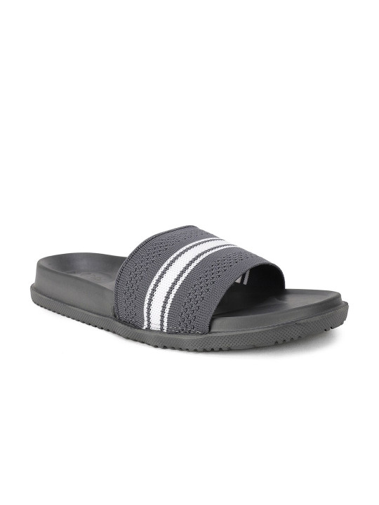 Bata Men Grey & White Striped Sliders