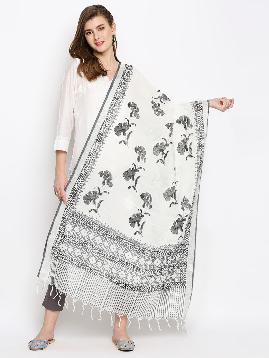 Dupatta Bazaar White & Black Printed Dupatta