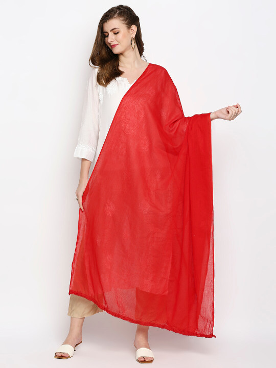 Dupatta Bazaar Red Solid Pure Cotton Dupatta