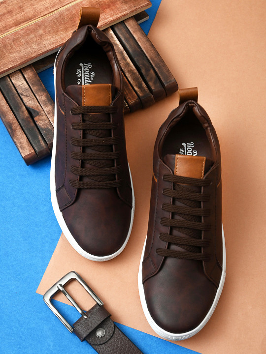 Roadster Men Brown Textured PU Lightweight Sneakers