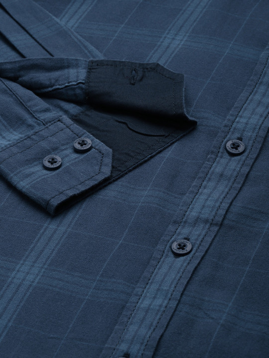 Price History of Roadster Men Navy Blue Tartan Checked Pure Cotton