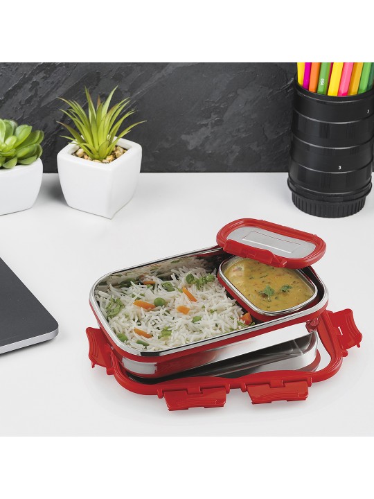 Cello Click It Set of 1 Red Stainless Steel Lunch Box