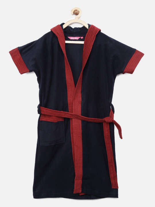 Sand Dune Boys Navy & Maroon Hooded Bathrobe