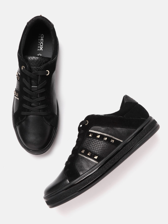 Geox Women Black Leather Sneakers