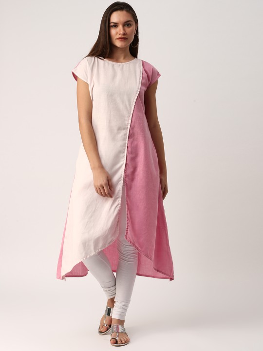 Women Pink & Off-White Originals Colourblocked A-Line Kurta S