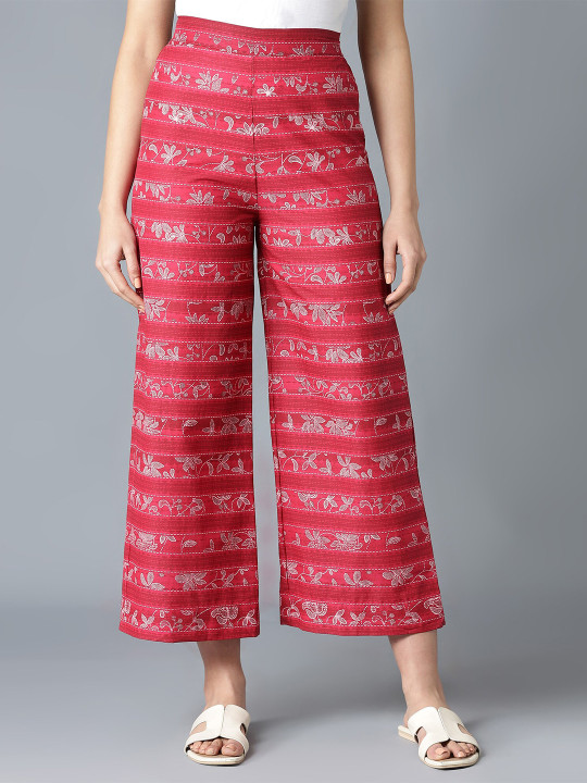 AURELIA Women Red & White Floral Printed Ethnic Palazzos