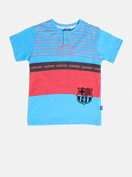 Boys Blue Striped Henley T-shirt 4Y