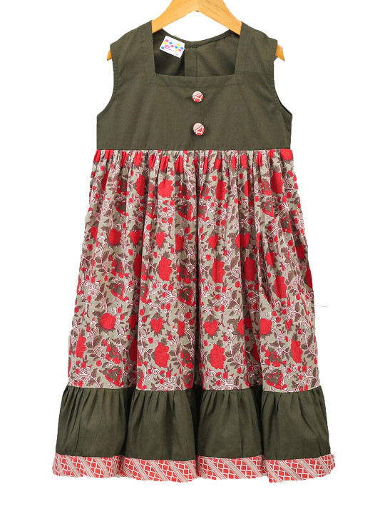 Eimoie Green Floral A-Line Dress
