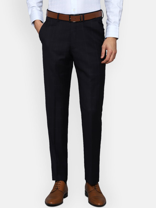 Luxure by Louis Philippe Men Navy Blue Slim Fit Trousers