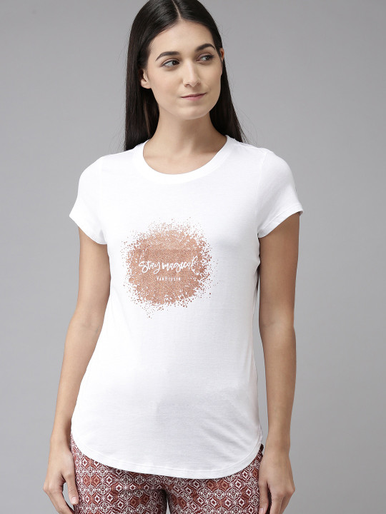 Van Heusen Women White Printed Lounge Tshirt