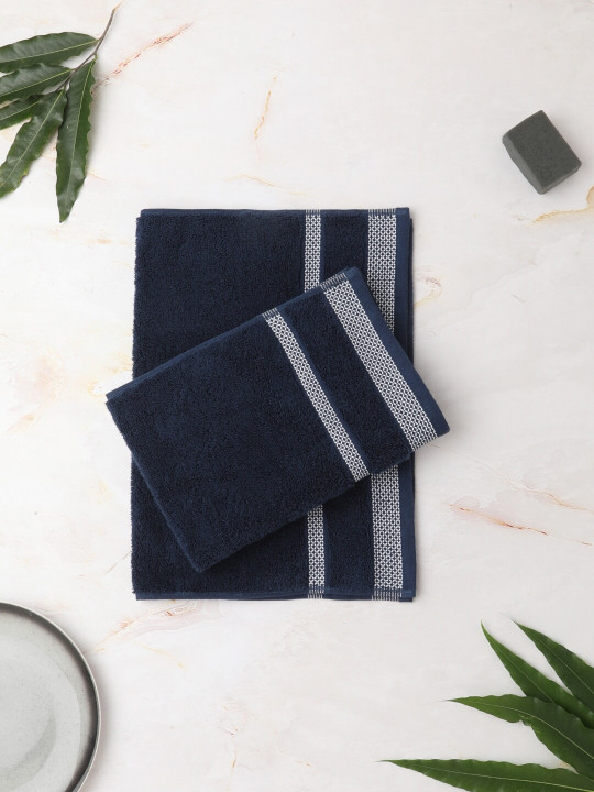 SPACES Set of 2 Blue Cotton 600 GSM Hand Towels