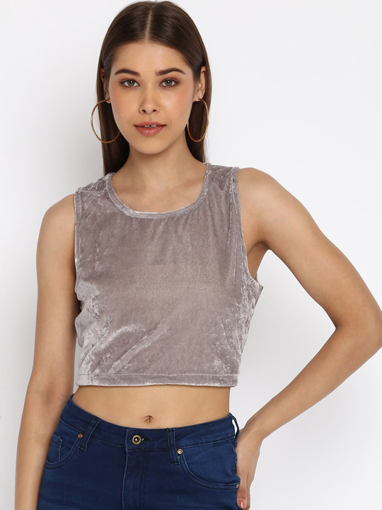 Mayra Grey Velvet Crop Top