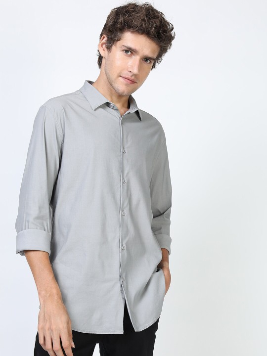 Men Grey Solid Slim Fit Casual Shirt deal from myntra