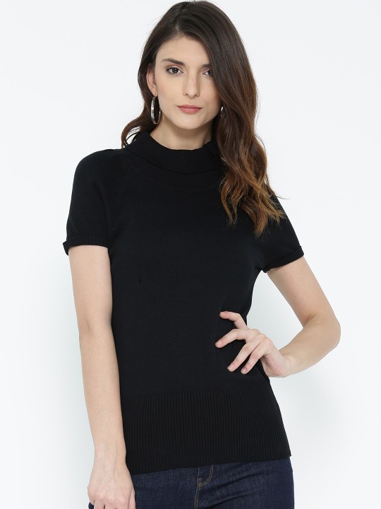 Women Black Solid Pullover S
