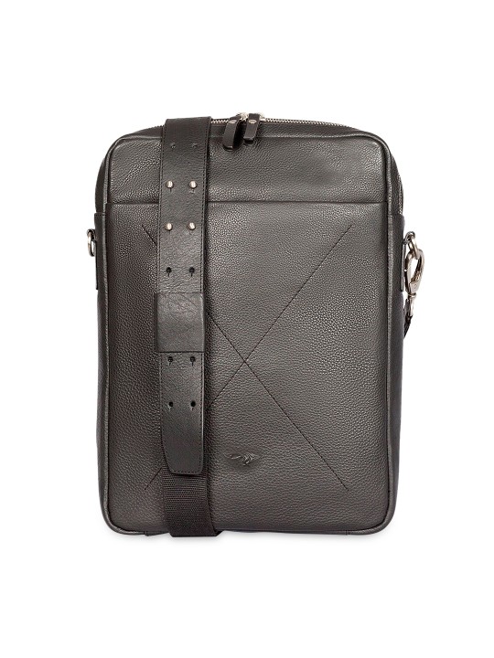 Men Black Leather Messenger Bag