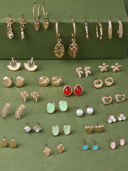Zaveri Pearls Multicoloured Set Of 25 Contemporary Studs Earrings