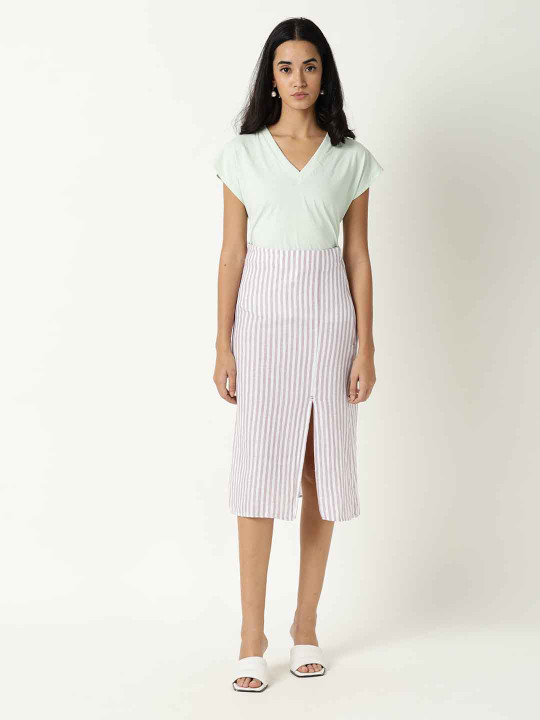 RAREISM Women Purple Striped Slim Fit Skirt