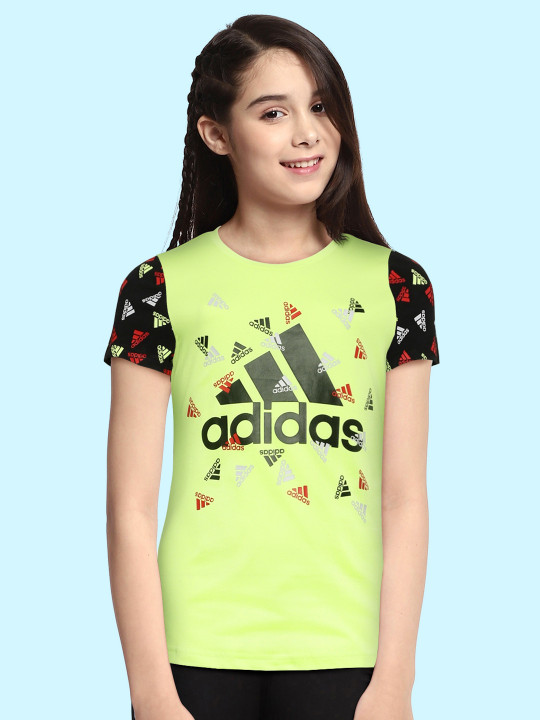 ADIDAS Girls Green Printed T-shirt