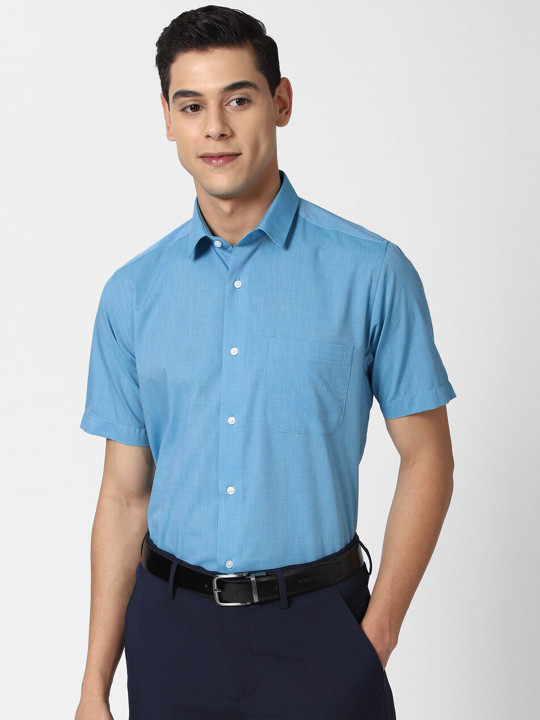 Peter England Men Blue Regular Fit Solid Cotton Formal Shirt