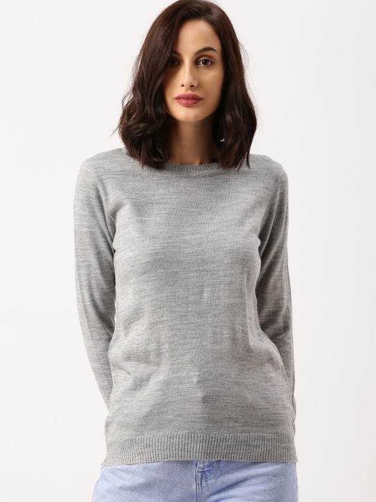 from Deepika Padukone Women Grey Melange Solid Knitted Top S