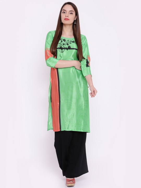 Women Green Printed Straight Kurta S