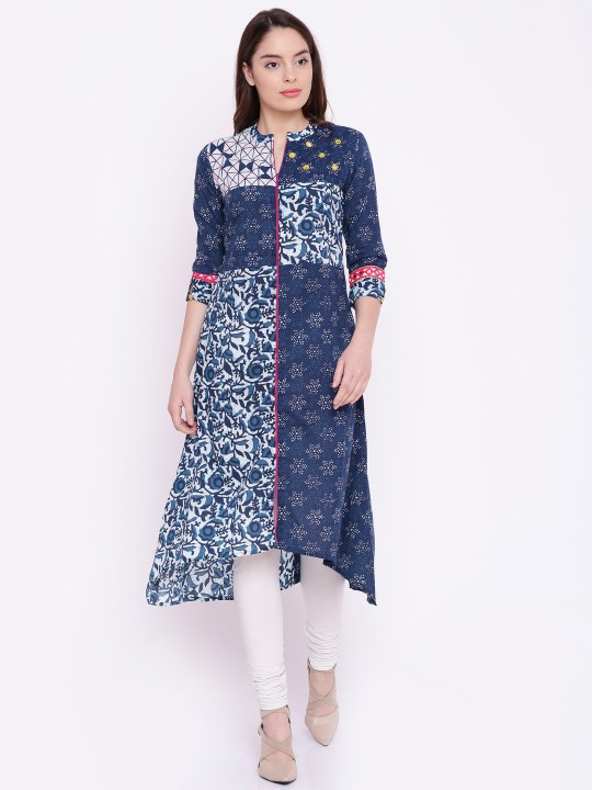 Women Blue Printed A-Line Kurta S