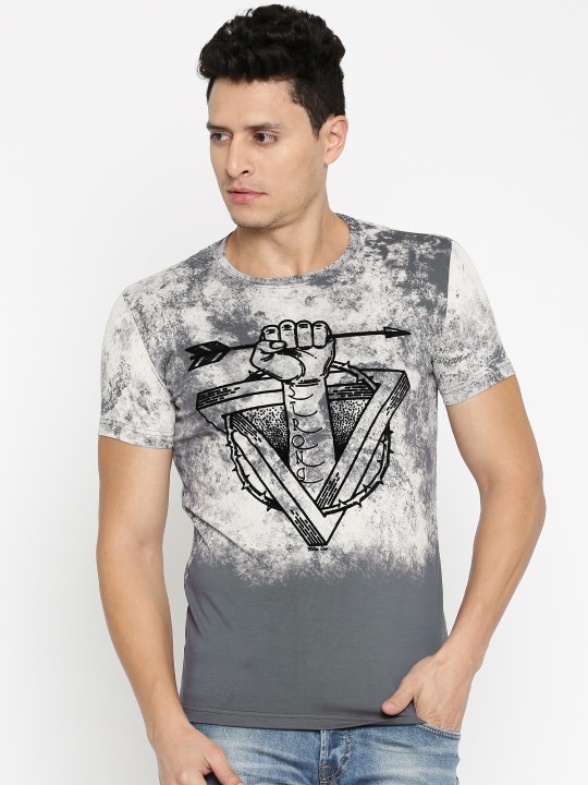 Bahubali by Men Grey Printed Slim Fit T-shirt L