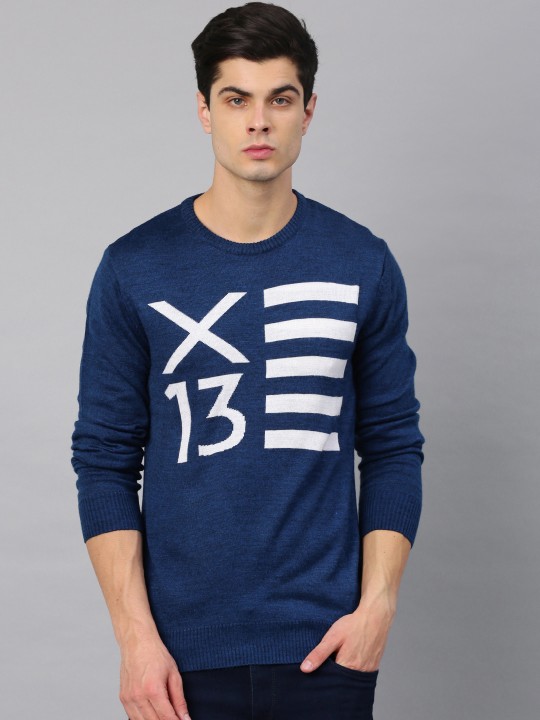 Men Blue Self Design Pullover S