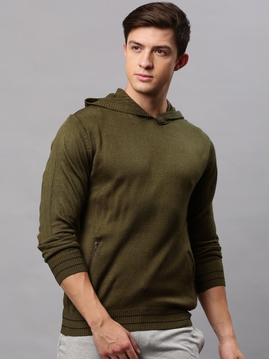 Men Brown Hooded Sweater S