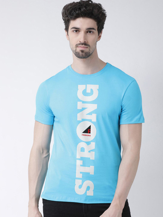Friskers Men Turquoise Blue Typography Printed T-shirt