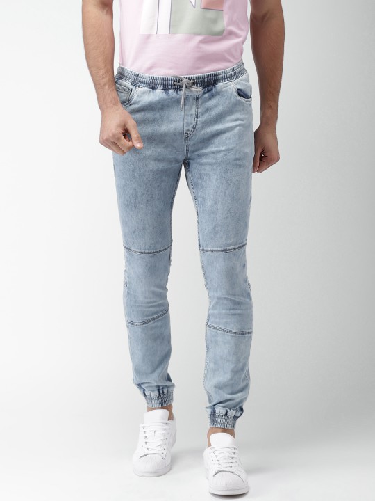 Men Blue Tapered Fit Mid-Rise Clean Look Stretchable Joggers 36
