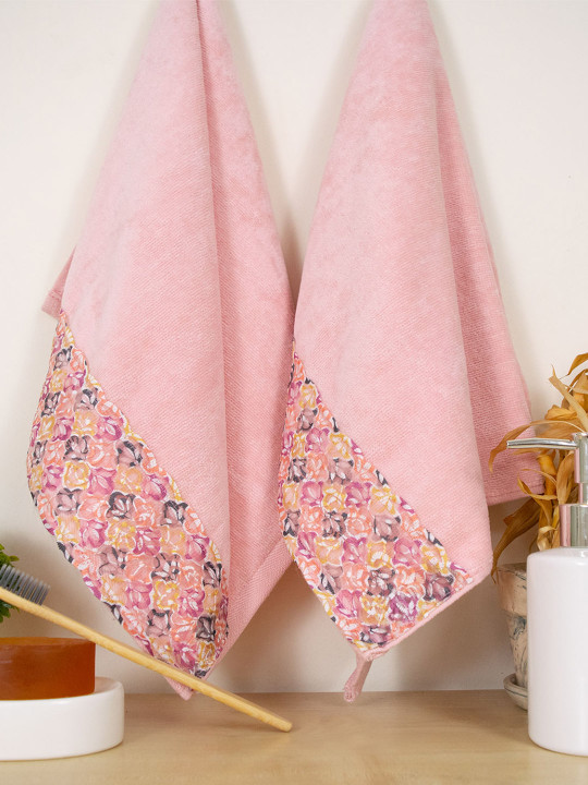 RANGOLI Set Of 2 Pink Printed 450 GSM Cotton Hand Towel