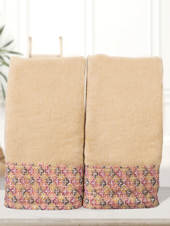 RANGOLI Pack of 2 Beige Solid Cotton 450 GSM Towel Set