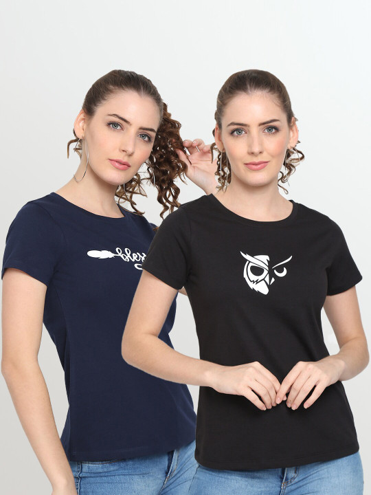 UnaOne Women Plus Size Black 2 Extended Sleeves T-shirt