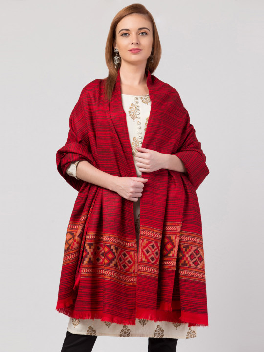Tweedle Women Red & Black Woven Design Shawl