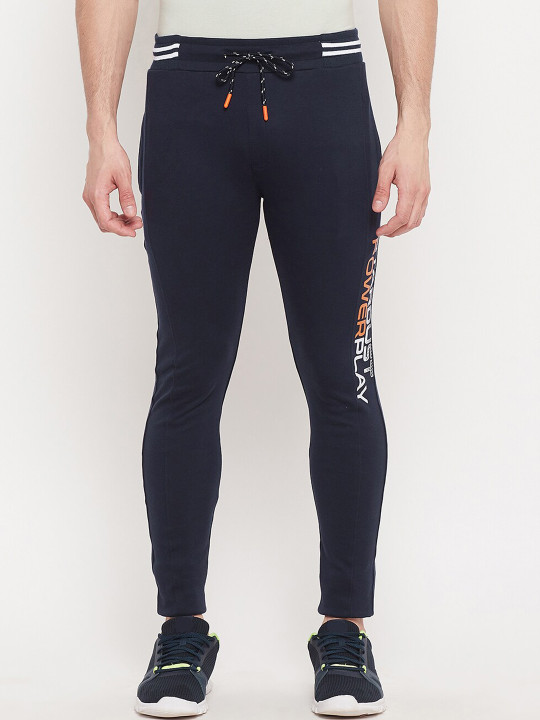 Duke Men Blue Solid Cotton Track Pants