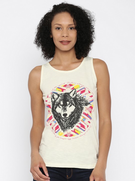 Women Off-White Printed Top S