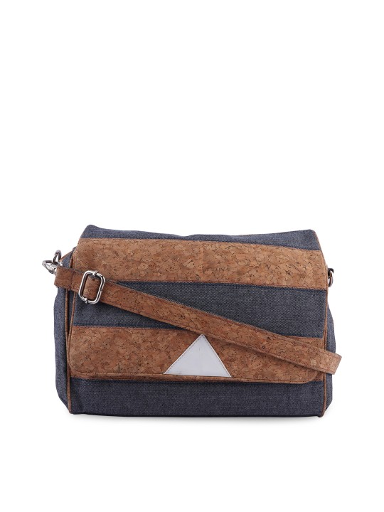 Women Brown & Navy Striped Messenger Bag