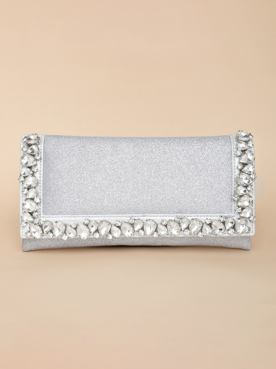 Peora Silver-Toned Textured Purse Clutch