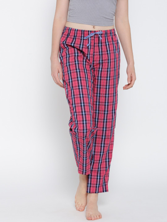 Pink \u0026 Navy Checked Lounge Pants RX06 