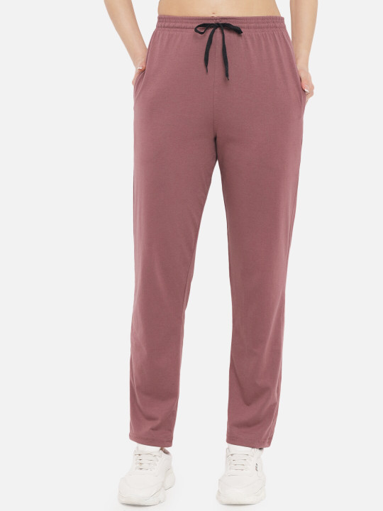FFLIRTYGO Women Lavender Solid Relaxed Fit Cotton Track Pants