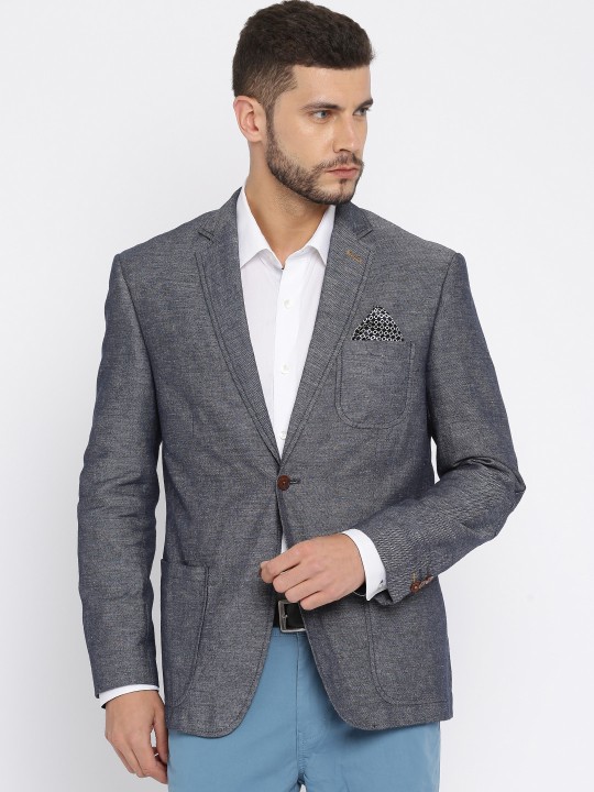 Navy Regular Fit Single-Breasted Formal Blazer 38